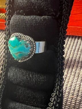 Turquoise Heart Shaped Ring Sterling Silver Stamped
